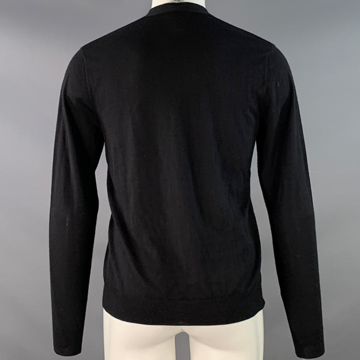 DRIES VAN NOTEN Size S Black Merino Wool Blend Jersey V-Neck Pullover