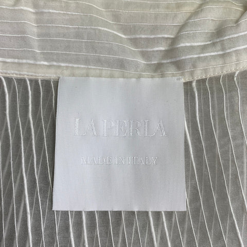 LA PERLA Size L Cream Stripe Cotton Silk Hidden Buttons Long Sleeve Shirt