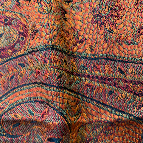 VINTAGE Orange Black Paisley Jacquard Fringe Scarf Shawl