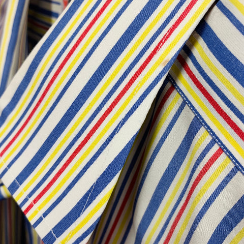 TURNBULL & ASSER Vintage Size L White Multi Color Stripe Cotton French Cuff Long Sleeve Shirt