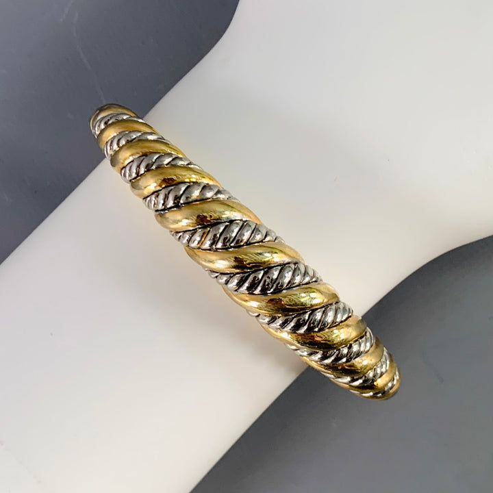 VINTAGE Silver Gold Textured Braided Metal Hinged Push Lock Bracelet