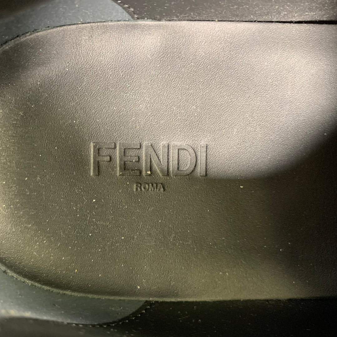 FENDI Size 10 Black Brown Monogram Leather Lace Up Shoes