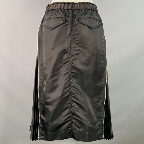 SACAI Size M Black Nylon Blend Pleated Zip Up Drawstring Midi Skirt