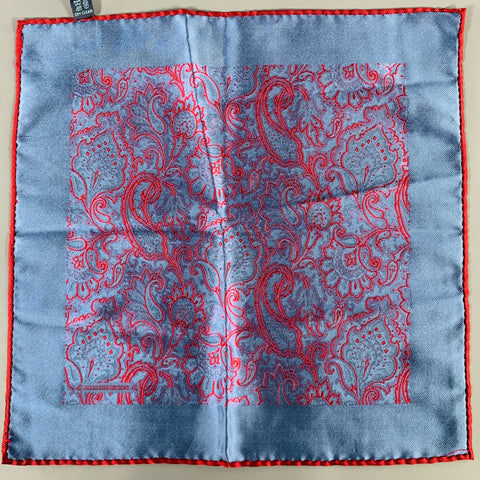 MASSIMO BIZZOCCHI Red Blue Paisley Silk Pocket Square