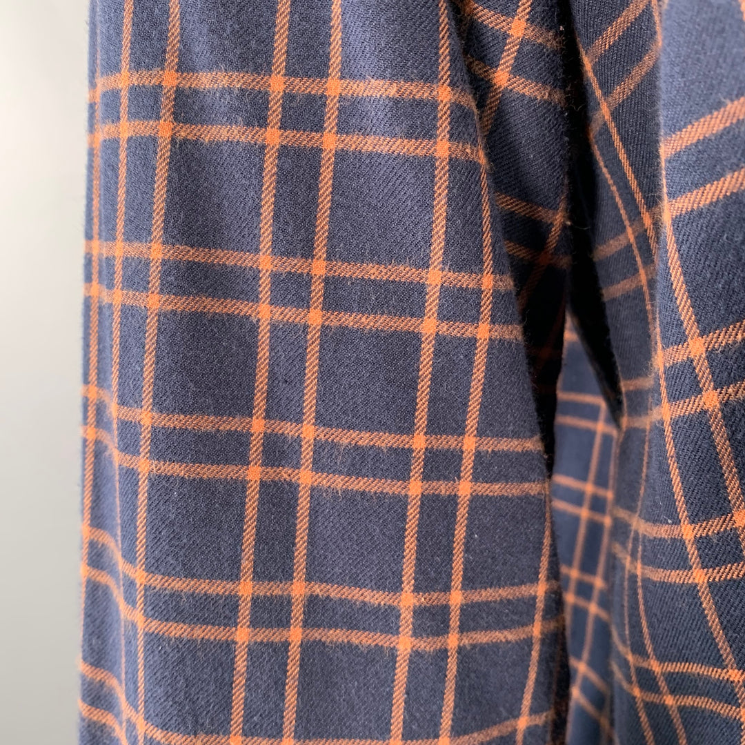 ADAM KIMMEL Size L Navy Orange Plaid Cotton Flannel Long Sleeve Shirt