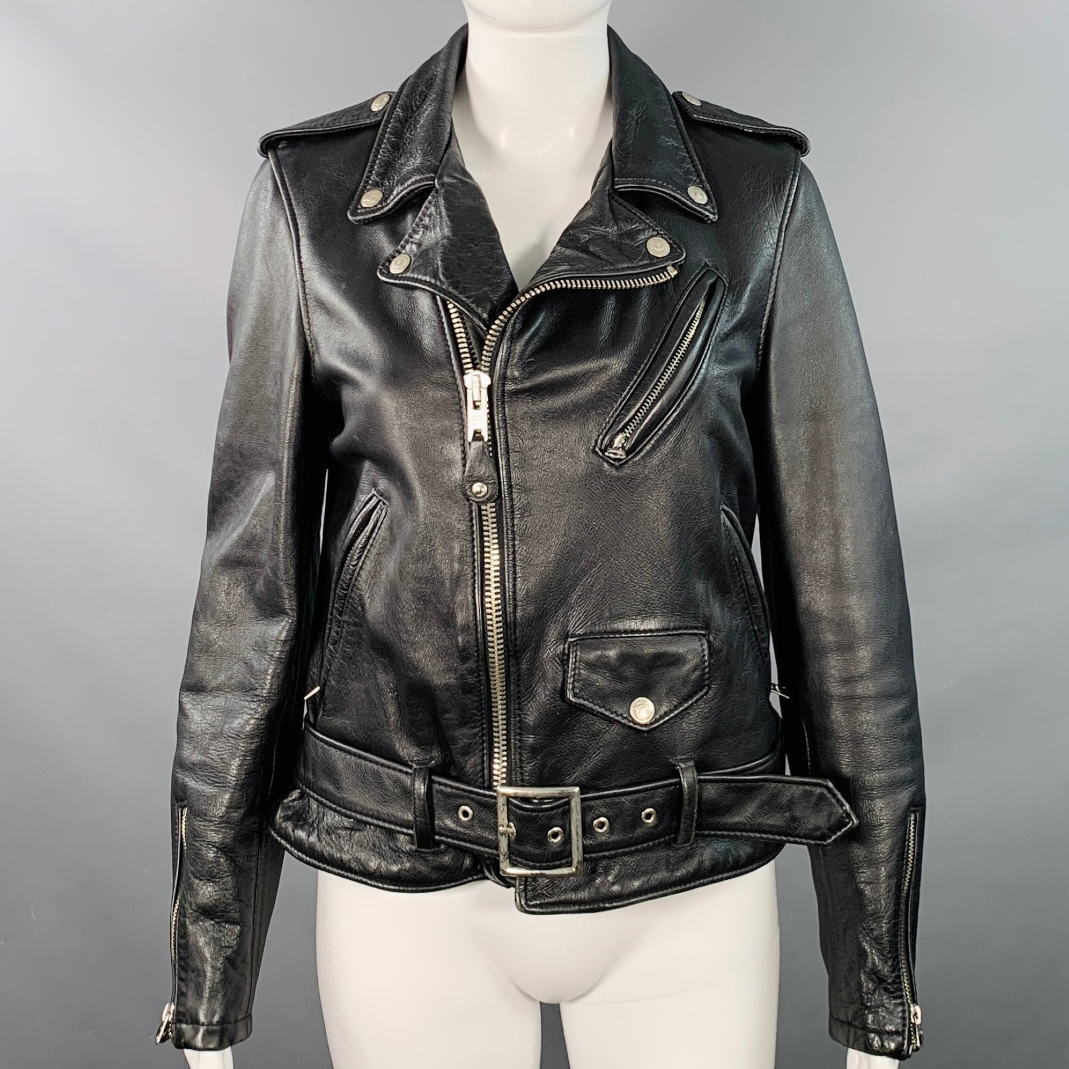 SCHOTT Size S Black Cowhide Leather Motorcycle Jacket – Sui