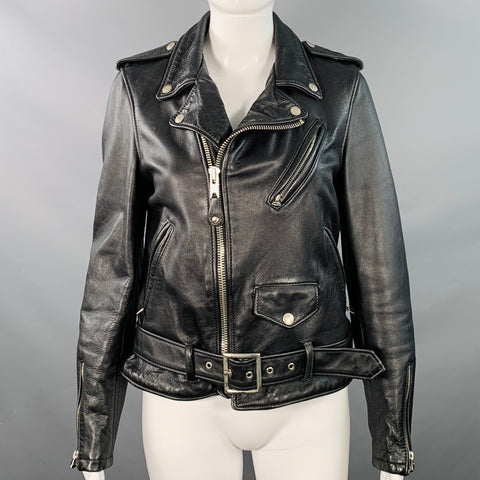 SCHOTT Size S Black Cowhide Leather Motorcycle Jacket