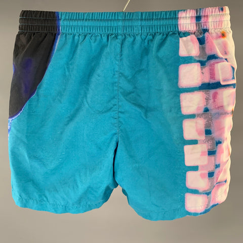DRIES VAN NOTEN Size S White Pink Blue Abstract Poliammide Swim Trunks