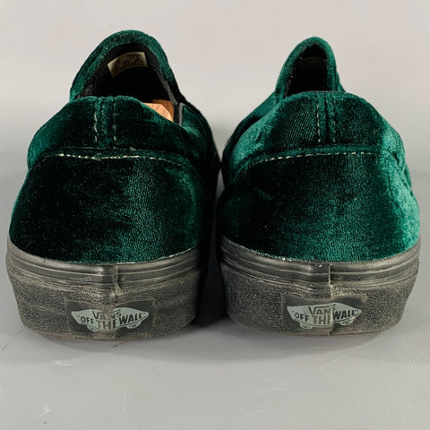VANS Size 9.5 Green Black Velvet Slip On Loafers