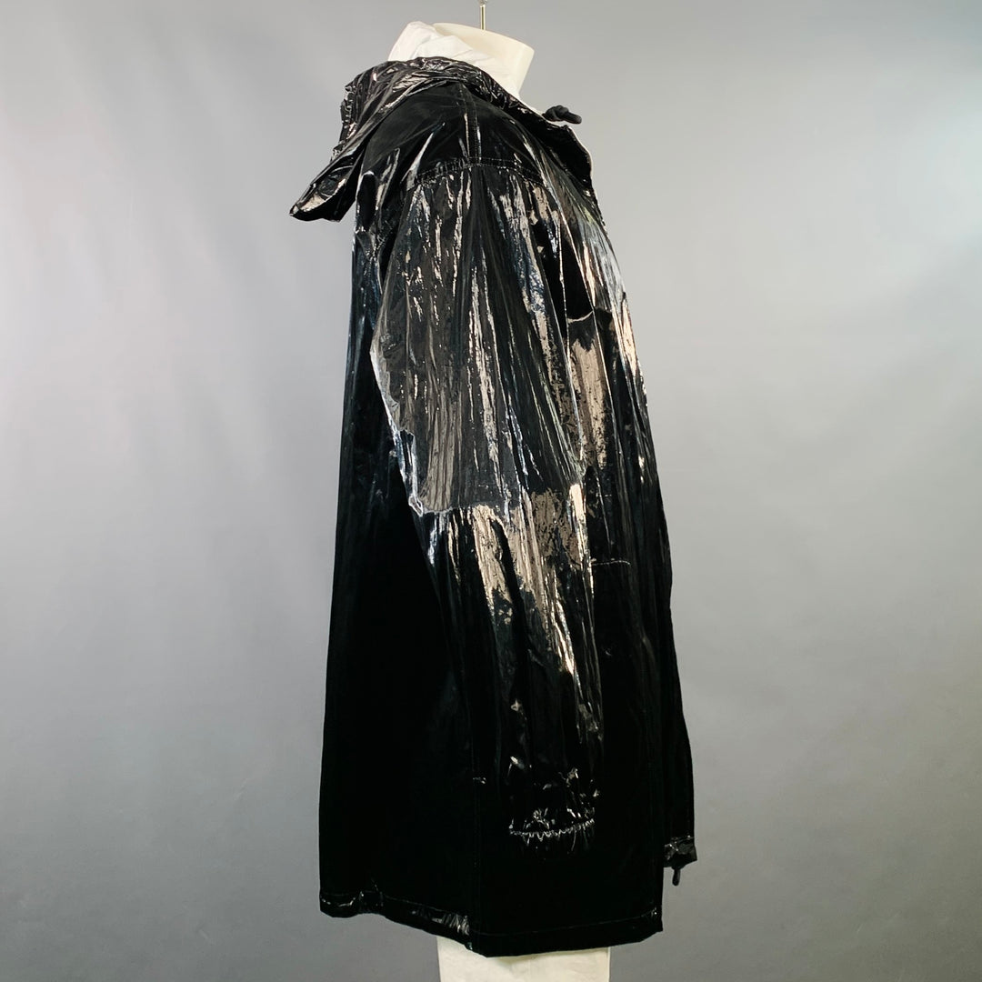 DRIES VAN NOTEN Size L Black White Polyethylene Blend Zip Up  Hooded Coat