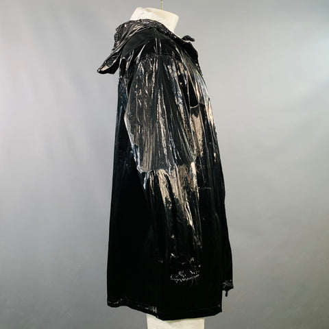 DRIES VAN NOTEN Size L Black White Polyethylene Blend Zip Up  Hooded Coat