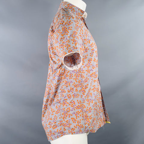 DESCENDANT OF THIEVES Size M Grey Orange Floral Cotton Short Sleeve Shirt