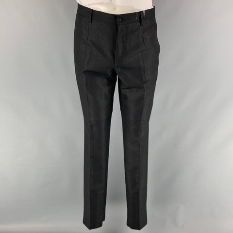 VERSACE Size 38 Black Solid Wool Silk Notch Lapel Suit