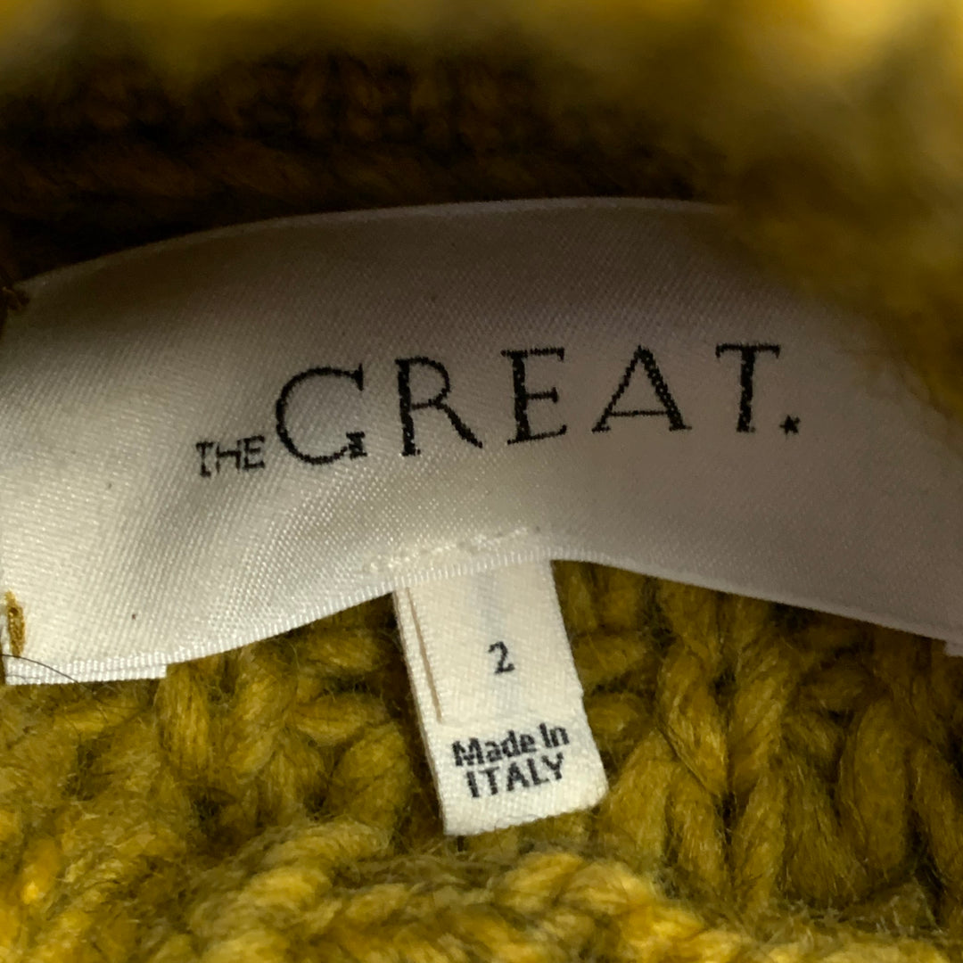 THE GREAT Size M Yellow Mustard Acrylic Blend Knit Half Placket Sweater