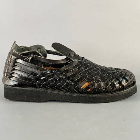 YUKETEN Size 9 Cruz Black Woven Leather Huarache Loafers