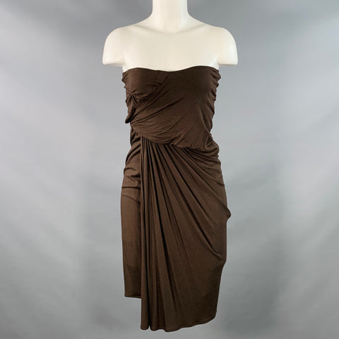 DONNA KARAN Size M Brown Viscose Blend Ruched Strapless Sweetheart Dress