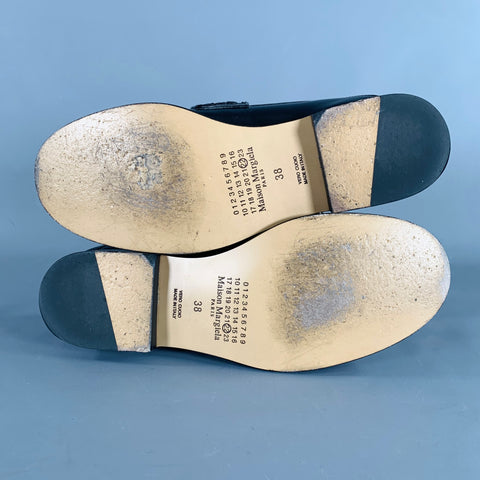 MAISON MARGIELA Size 8 Black Leather Contrast Stitch Loafer Flats