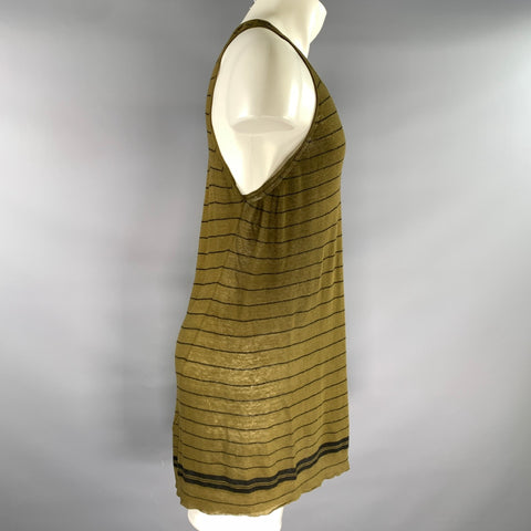HAIDER ACKERMANN Size M Black Olive Stripe Cashmere Cotton Tank Top
