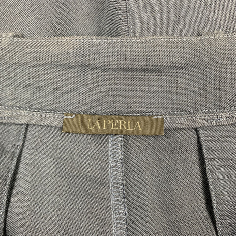 LA PERLA Size S Navy Sheer Linen / Cotton Pleated Zip Fly Shorts