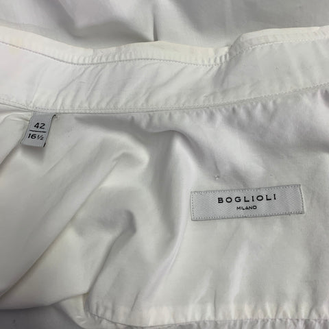BOGLIOLI Size 42 White Cotton Spread Collar Long Sleeve Shirt
