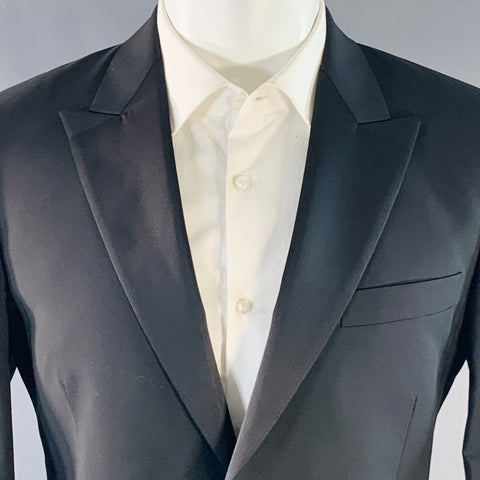 PAUL SMITH Size 40 Black Wool Mohair Peak Lapel Single Button Tuxedo