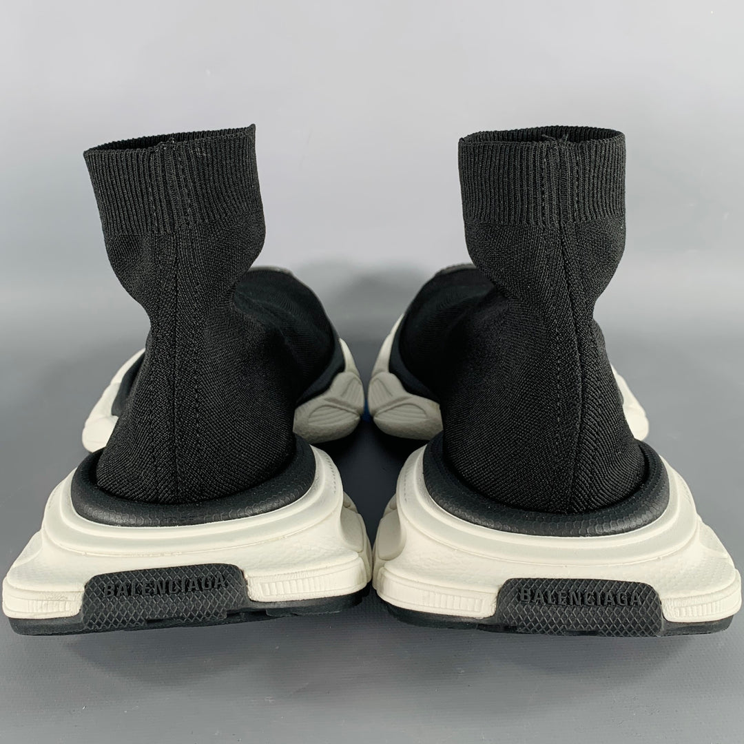 BALENCIAGA Size 8 Speed Stretch Knit Black White Logo Nylon Sock Sneakers