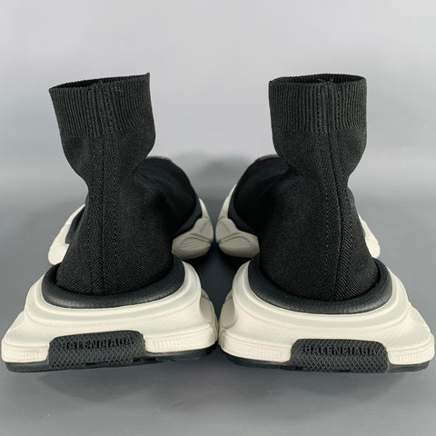 BALENCIAGA Size 8 Speed Stretch Knit Black White Logo Nylon Sock Sneakers