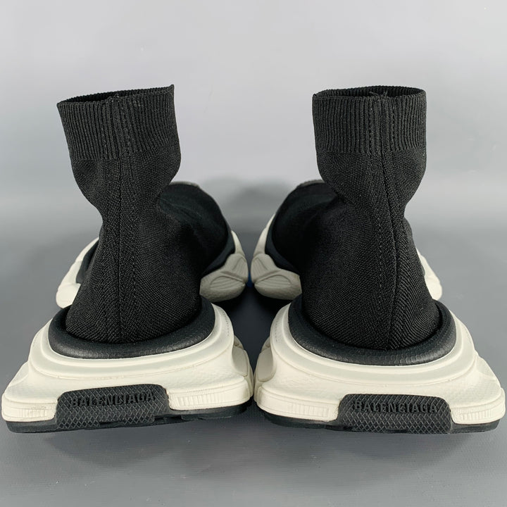 BALENCIAGA Size 8 Speed Stretch Knit Black White Logo Nylon Sock Sneakers