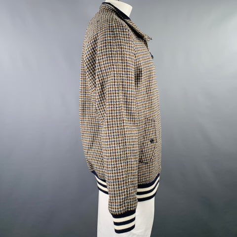 TODD SNYDER Size XXL Grey Brown Navy Houndstooth Wool Jacket