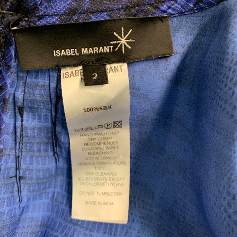 ISABEL MARANT Size 2 Blue Black Silk Print A-Line Dress