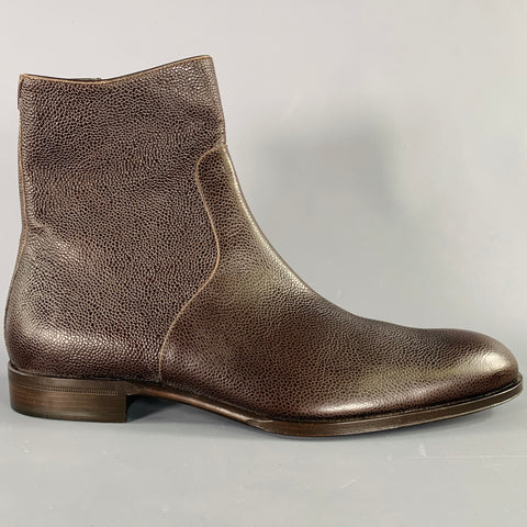 MR.HARE Size 11 Brown Pebble Grain Leather Side Zipper Boots