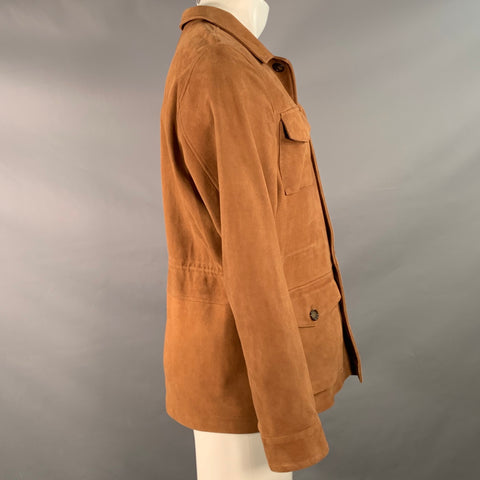 VALSTAR Size 40 Field Camel Lambskin Suede Drawstring Jacket