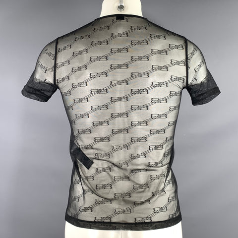 BALENCIAGA SS2022 Size M Black Monogram Poliammide blend Sheer Short Sleeve Shirt