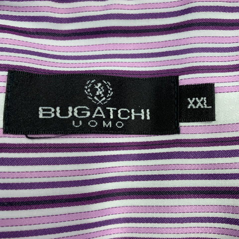 BUGATCHI UOMO Size XXL Purple White Stripe Cotton Long Sleeve Shirt