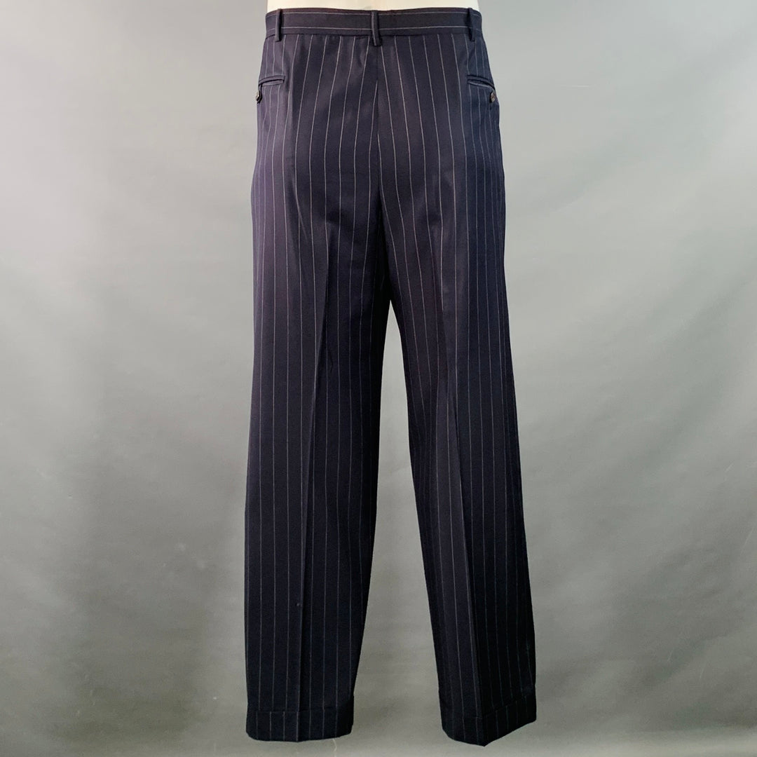 POLO by RALPH LAUREN Size 42 Regular Navy Grey Pinstripe Virgin Wool 3 Piece Suit