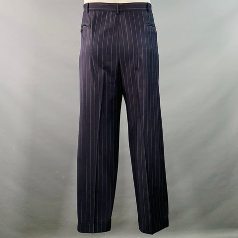 Costume 3 pièces POLO by RALPH LAUREN taille 42 Regular, laine vierge, rayé bleu marine et gris