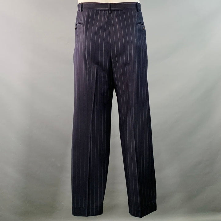 POLO by RALPH LAUREN Size 42 Regular Navy Grey Pinstripe Virgin Wool 3 Piece Suit