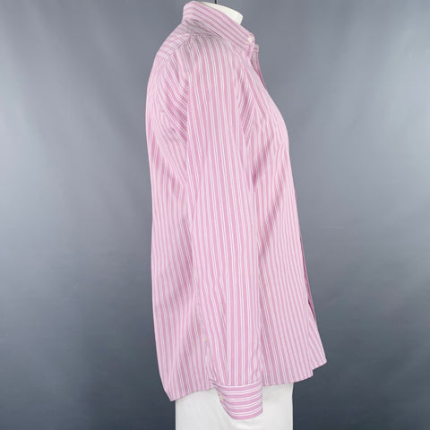 HUGO BOSS Size L Purple White Stripe Cotton Long Sleeve Shirt