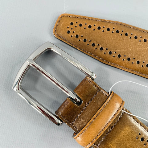 ALLEN EDMONDS Size 36 Taupe Perforated Leather Belt