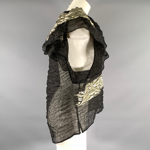 RACHEL COMEY Size 4 Black Silver Silk Blend 50-317 Metallic Dress Top