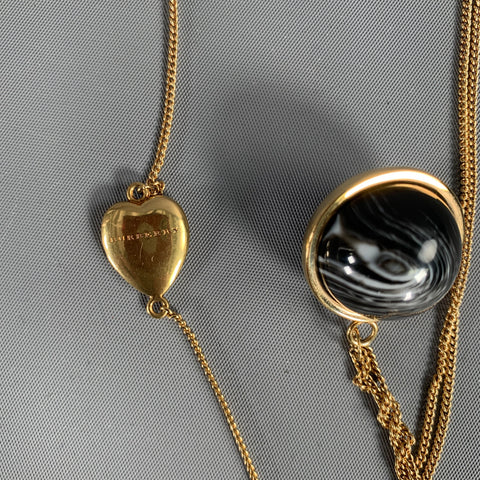 BURBERRY Gold Black Chain Link Glass Necklace