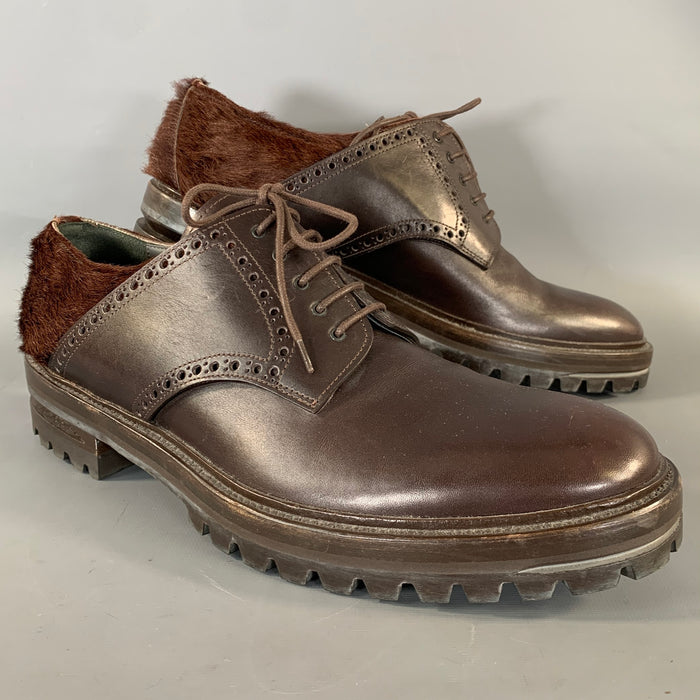 LANVIN Size 10.5 Brown Textured Leather Lace Up Lace Up Shoes