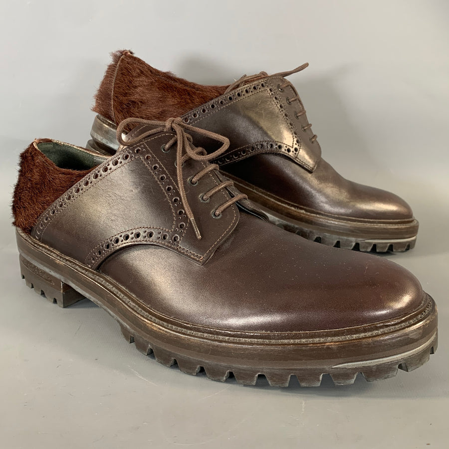 LANVIN Size 10.5 Brown Textured Leather Lace Up Lace Up Shoes