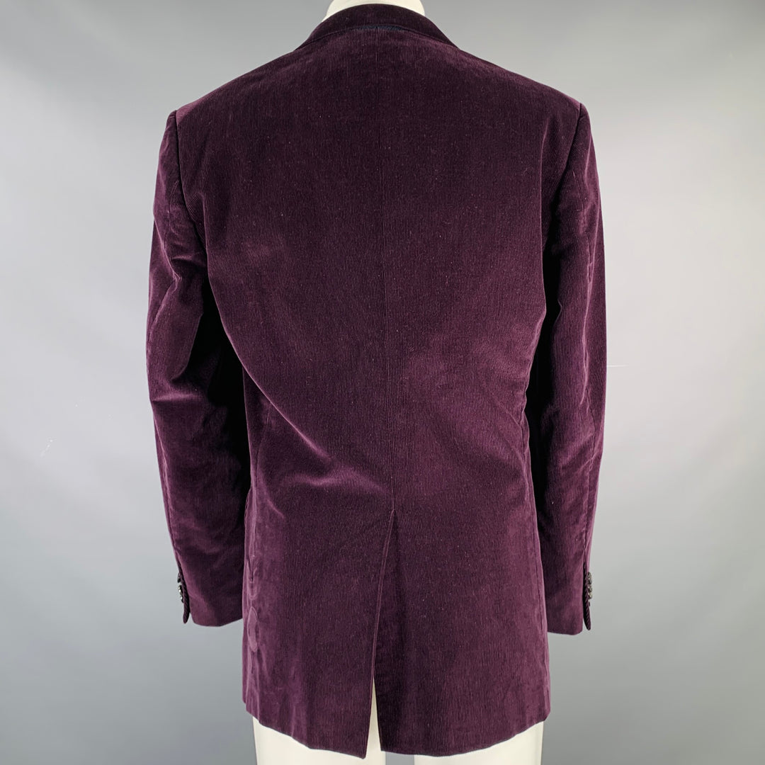 VALENTINO Size 40 Purple Corduroy Cotton Notch Lapel Sport Coat
