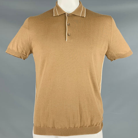 PRADA Size L Tan Beige Knit Wool Buttoned Polo