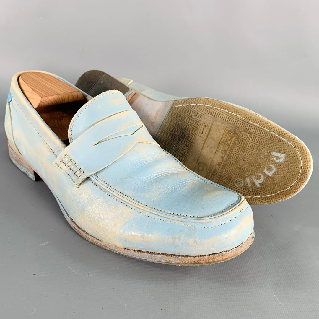 JOHN FLUEVOG Size 10 Light Blue Distressed Leather Penny Loafers