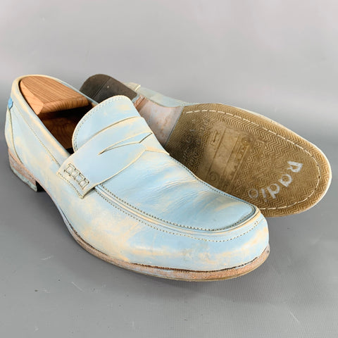 JOHN FLUEVOG Size 10 Light Blue Distressed Leather Penny Loafers