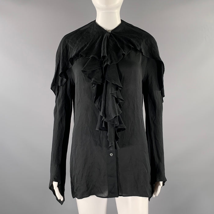 JIL SANDER Size 0 Black Silk Ruffled Blouse