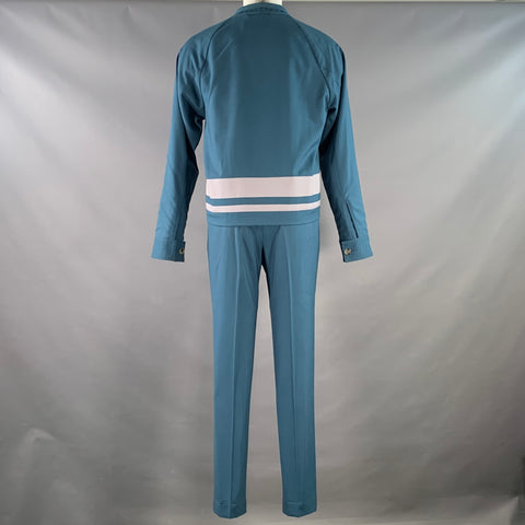 MARNI Size 40 Blue Grey Stripe Wool Zip Up Tracksuit