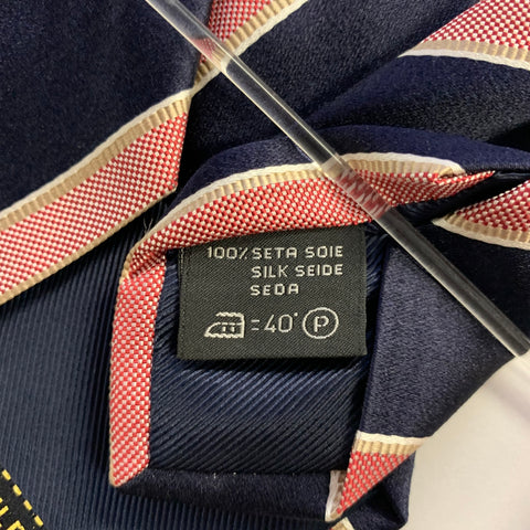 ERMENEGILDO ZEGNA Navy Red Diagonal Stripe Silk Tie